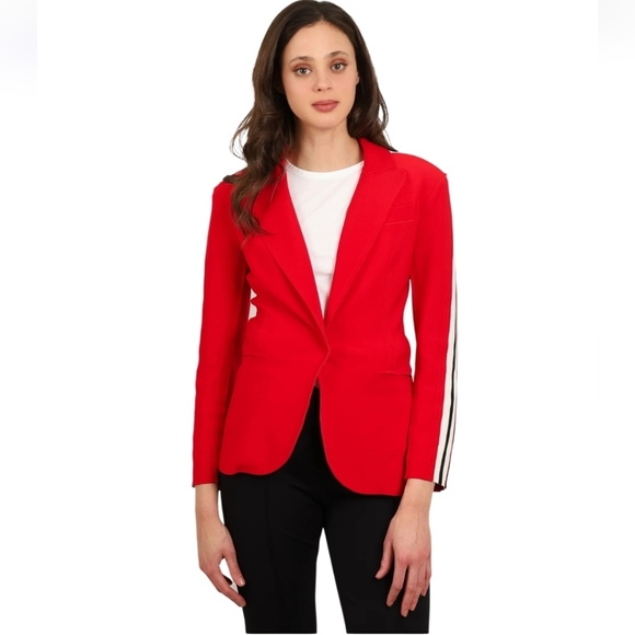 Norma Kamali Bold Red Blazer With Stripes Size Large - Picture 12 of 13